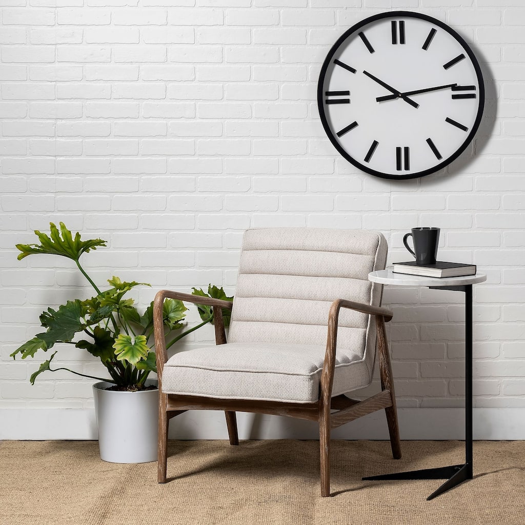 Derby 24" Round Black & White Metal Modern Wall Clock - 24.2"W x 2.3"D x 24.2"H