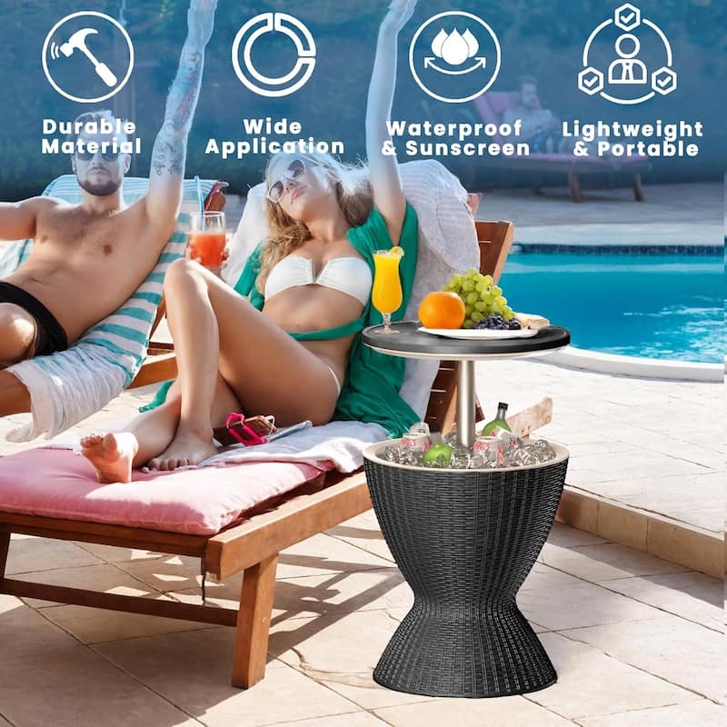 Resin Outdoor Cooler Table Adjustable Ice Cooler Side Table (Black)