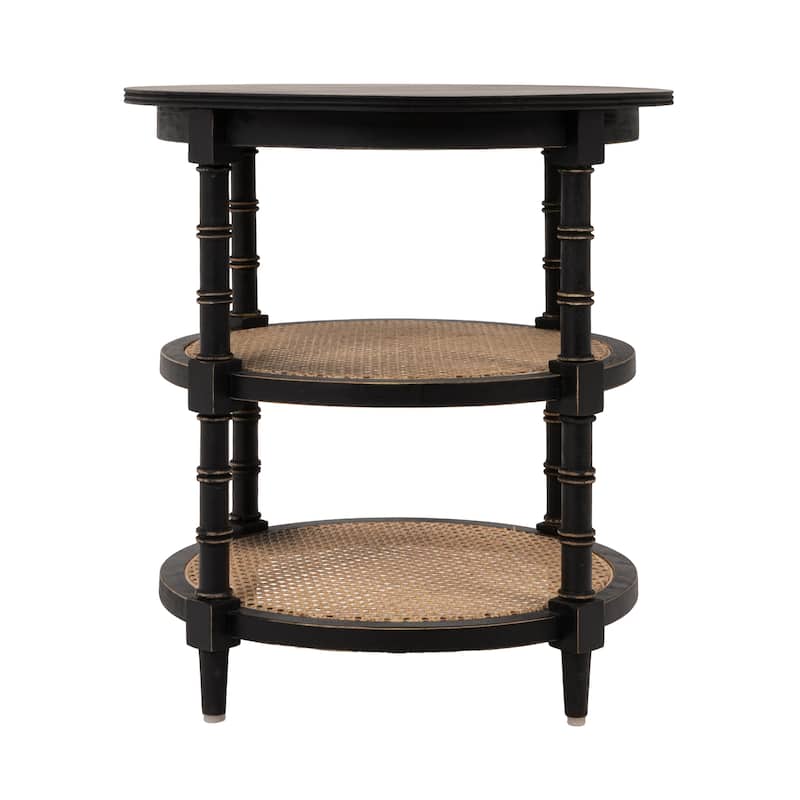 Mango Wood Table with 2 Cane Shelves - 23.5"L x 23.5"W x 23.5"H