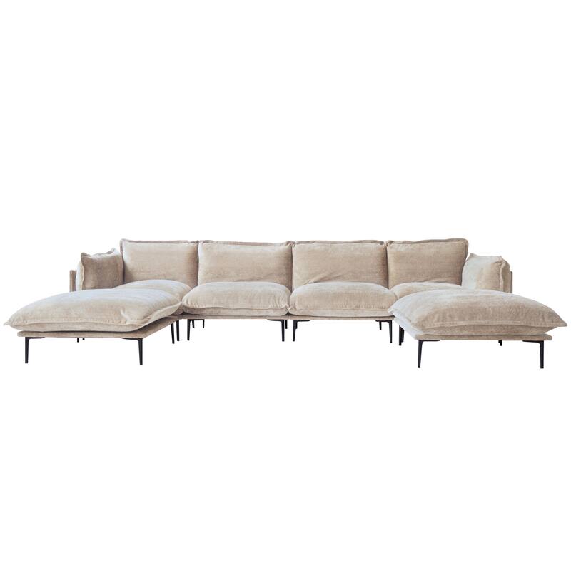 147" U-Shaped Modular Sectional Sofa Couch for Living Room Chenille Cloud Couches 4 Seater with 2 Ottoman