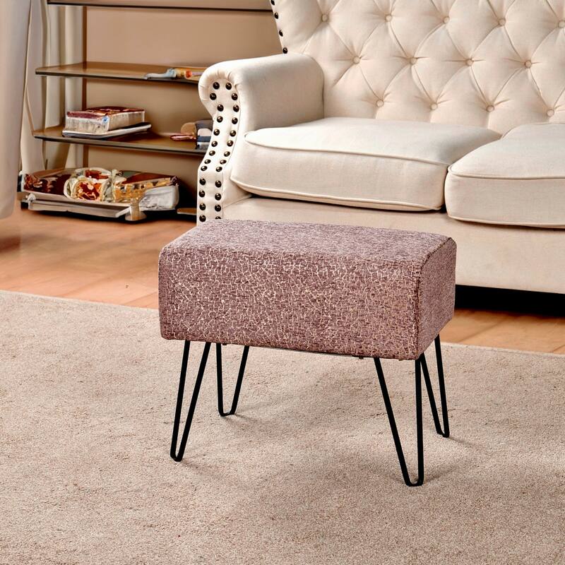 Jacquard Chenille Ottoman - 19" x 13" x 17"H - Babati- Light Brown