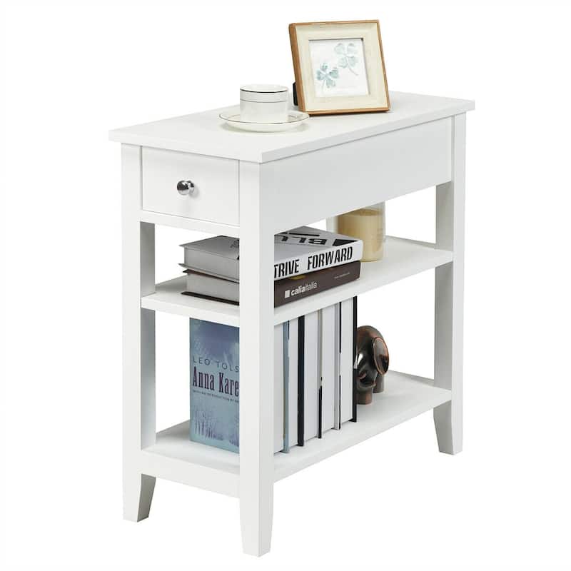 3-Tier Nightstand Bedside Table Sofa Side with Double Shelves Drawer-White - 24" x 12" x 24.5" (L x W xH) - White