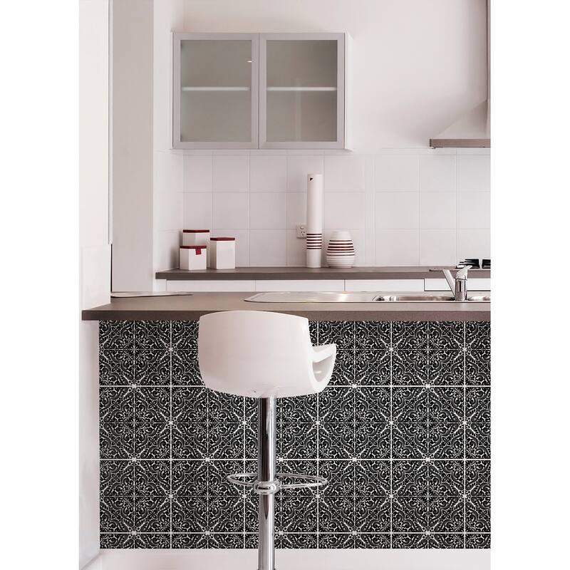 WallPops Dawson Black Embossed Peel and Stick Backsplash Tiles
