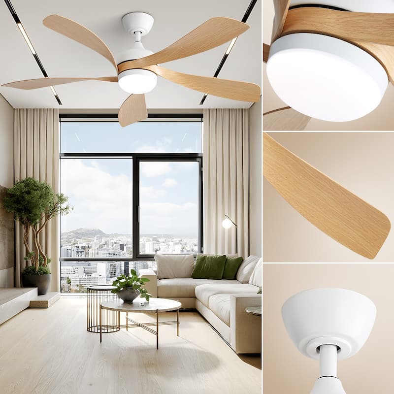45 Inch / 52 Inch White Ceiling Fan with Dimmable LED Light and Remote, 6-Speed Reversible DC Motor, ABS Blades