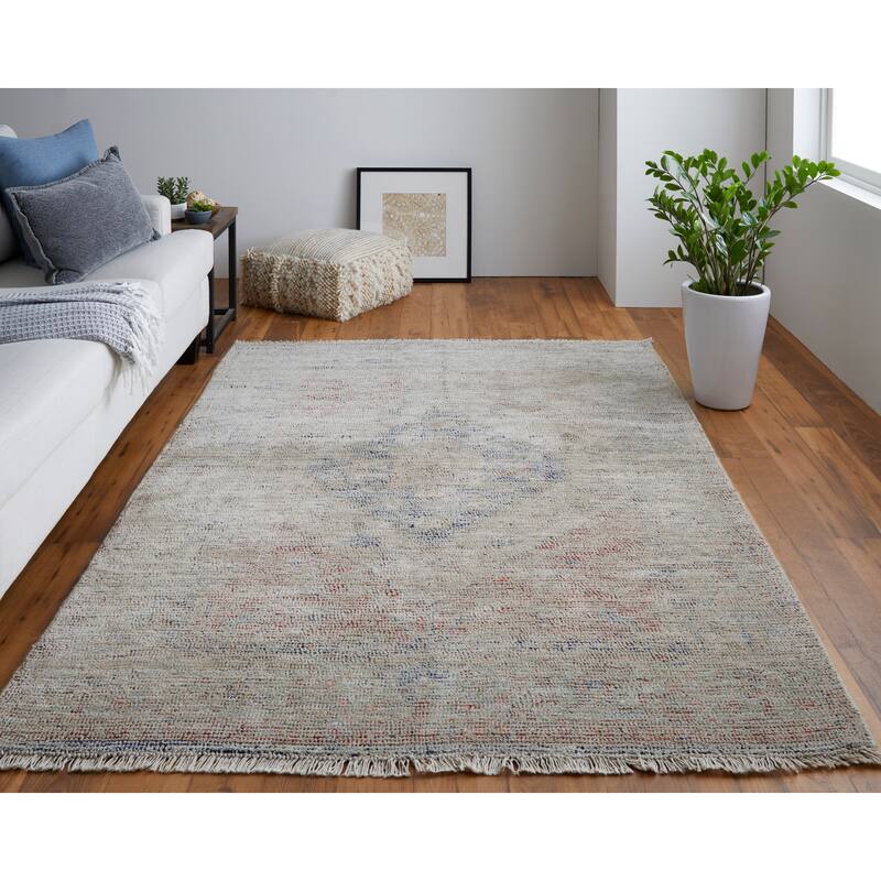 Ramey Vintage Space Dyed Wool Rug, Blue/Orange, Accent Rug