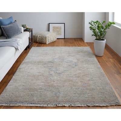 Ramey Vintage Space Dyed Wool Rug, Blue/Orange, Accent Rug