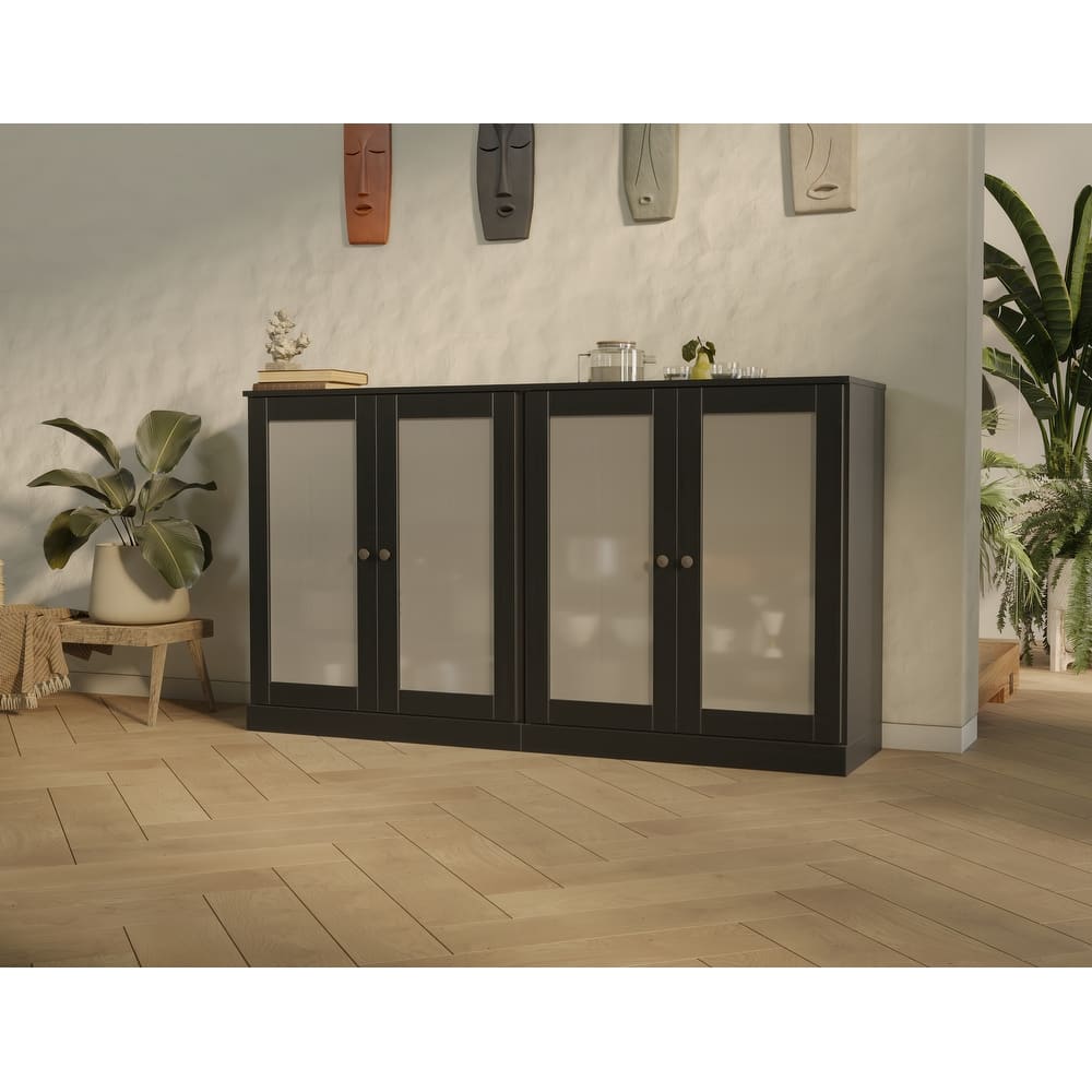 Palace Imports 100% Solid Wood 64" Sideboard with Frosted Glass Doors, 4-Drawers and Adjustable Shelves