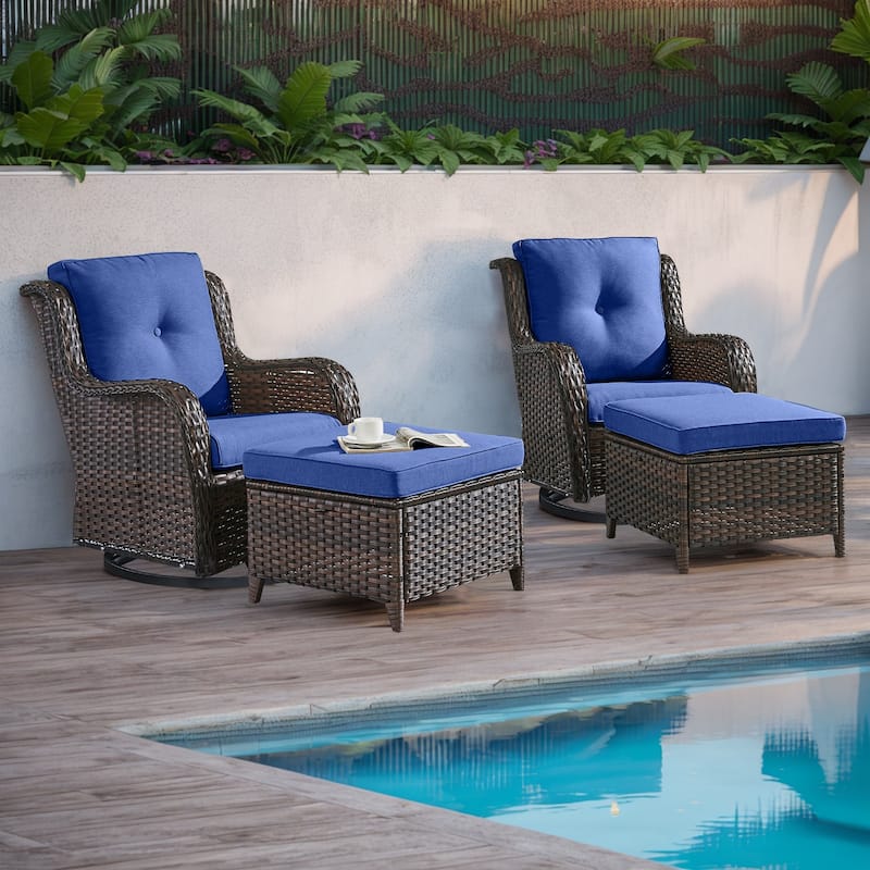 Gymojoy 4 Pieces Outdoor Wicker Swivel Glider Chairs - Brown - Blue