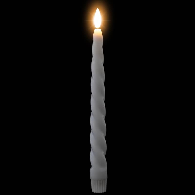LED Flameless Flickering Taper Swirled Christmas Candles - 9.5" - White - Set of 2