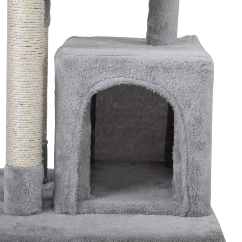 Double Level Cat Tree Stand House Furniture Kittens Activity Tower Posts Kitty Pet Play House - Light Gray