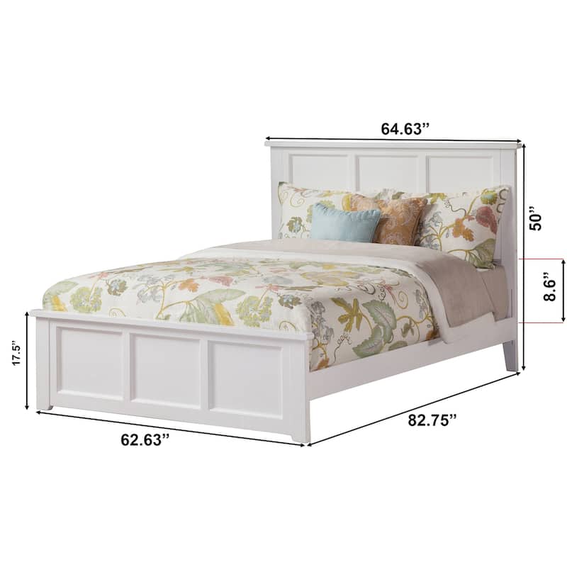 AFI Madison Queen Size Platform Bed with Matching Footboard & Charging Station in White