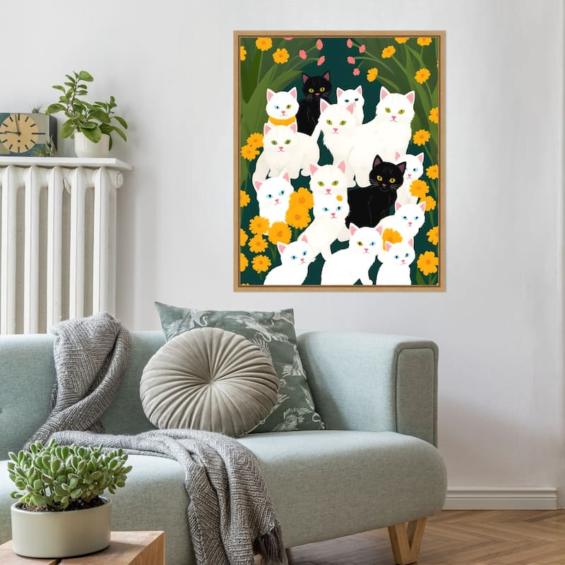 Cats Meet Up Group by Uma Gokhale Framed Canvas Wall Art