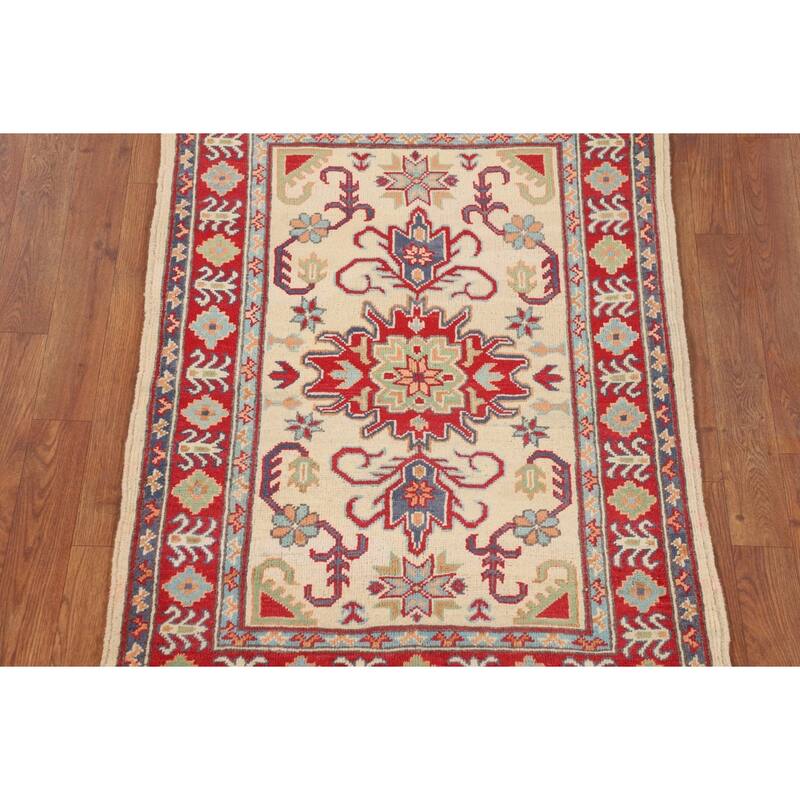 Kazak Accent Rug Hand-Knotted Oriental Beige / Ivory Wool Carpet - 2'9" x 3'10"