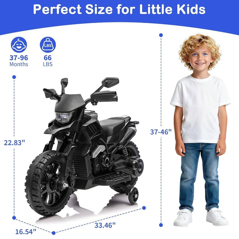6v Motorcycle for Kids, Ride on Motorcycle with Traning Wheels for Best Kids Gift, Black