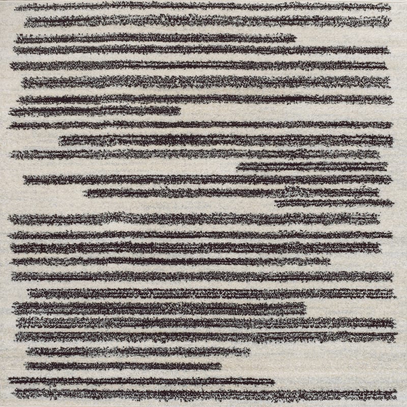 JONATHAN Y Aksil Modern Berber Stripe Area Rug - 3' Square - Cream/Black