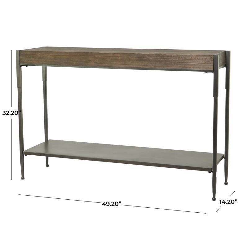 Gray Metal 1 Shelf Console Table with Brown Wood Top - 49 x 14 x 32