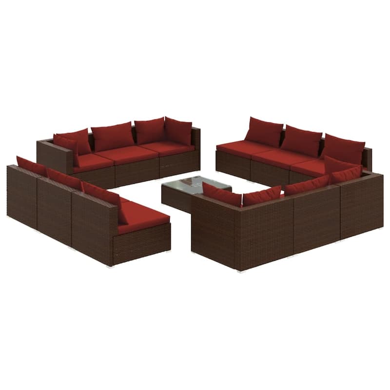 vidaXL Patio Lounge Set Outdoor Sectional Sofa Set Table Garden Poly Rattan - 27.6" x 27.6" x 24"