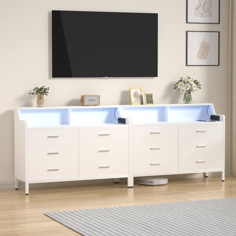 6 Drawers Dresser with Charge Station and LED Light, Closet Organizer for Bedroom