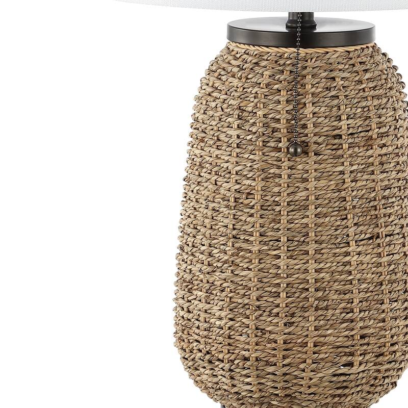 Finn 25" Rustic Bohemian Iron/Rattan LED Table Lamp with Pull-Chain, by JONATHAN Y