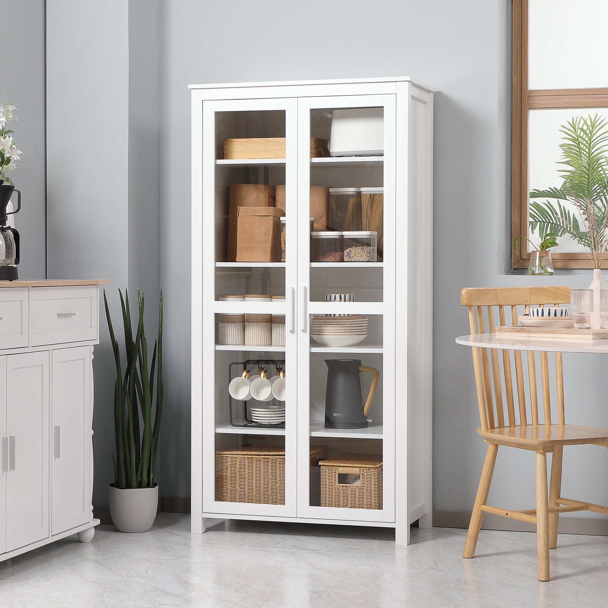 https://ak1.ostkcdn.com/images/products/is/images/direct/162013e7cd9ce8b3c51705728a55a6d631a5a56d/HOMCOM-Freestanding-Kitchen-Pantry%2C-5-tier-Storage-Cabinet-with-Adjustable-Shelves-and-2-Glass-Doors%2C-White.jpg