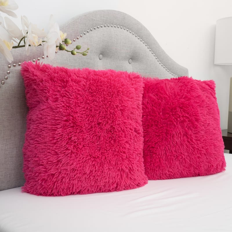 Faux Fur Decorative 18-inch Throw Pillows (Set of 2) - Hot Pink