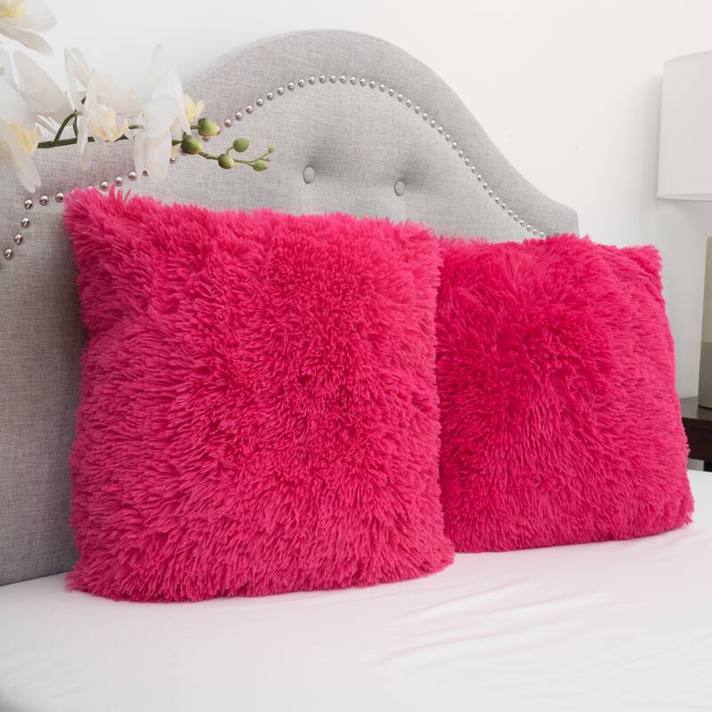 Faux Fur Decorative 18-inch Throw Pillows (Set of 2) - Hot Pink