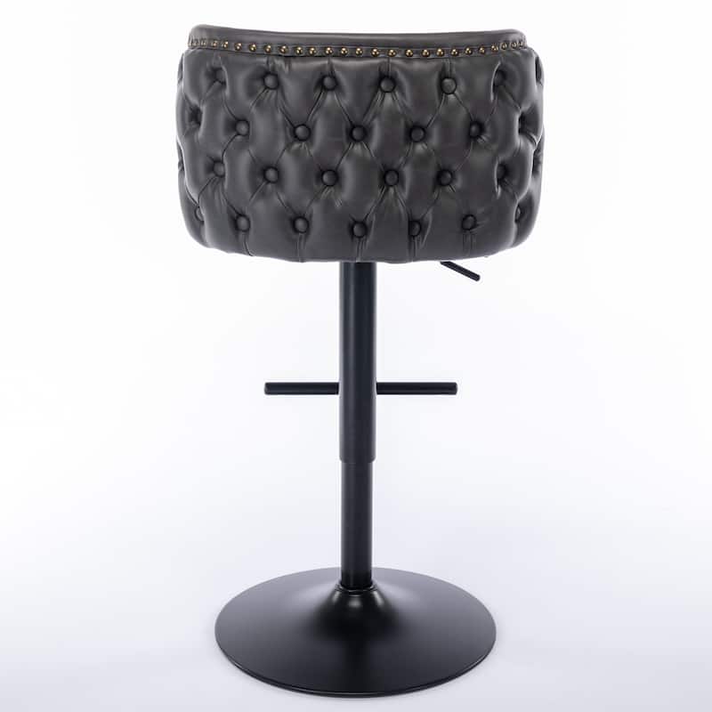 Roomfitters Modern PU Leather Swivel Bar Stools Set of 2, Adjustable Height Bar Chairs with Tufted Back and Black Metal Base