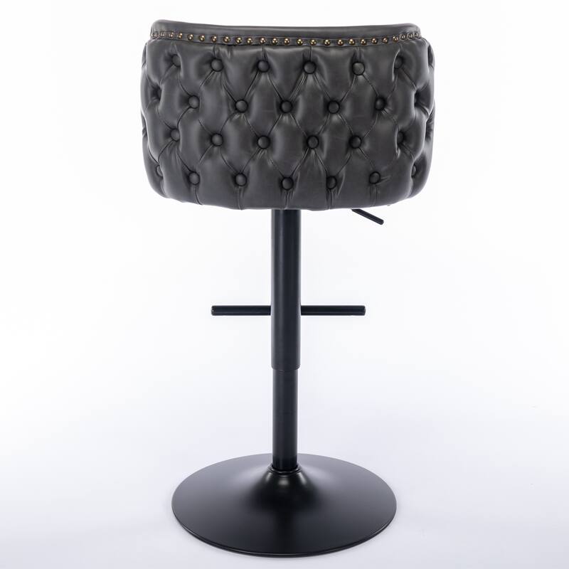 Set of 2 Modern Leather Upholstered Swivel Adjustable Height Tufted Bar Stools with Back