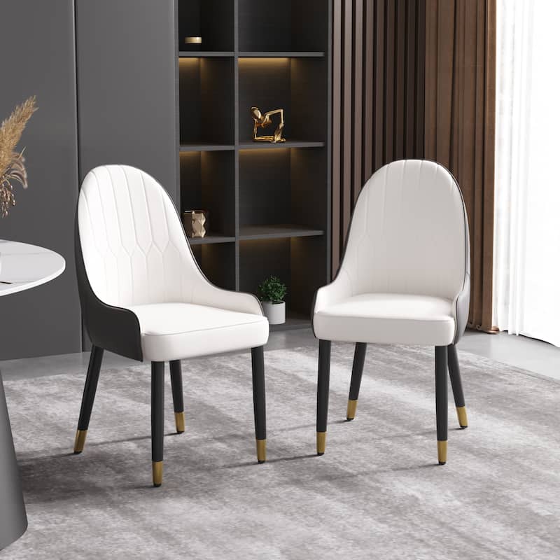 Set of 2 Modern PU Leather Dining Chairs - White&Coffee