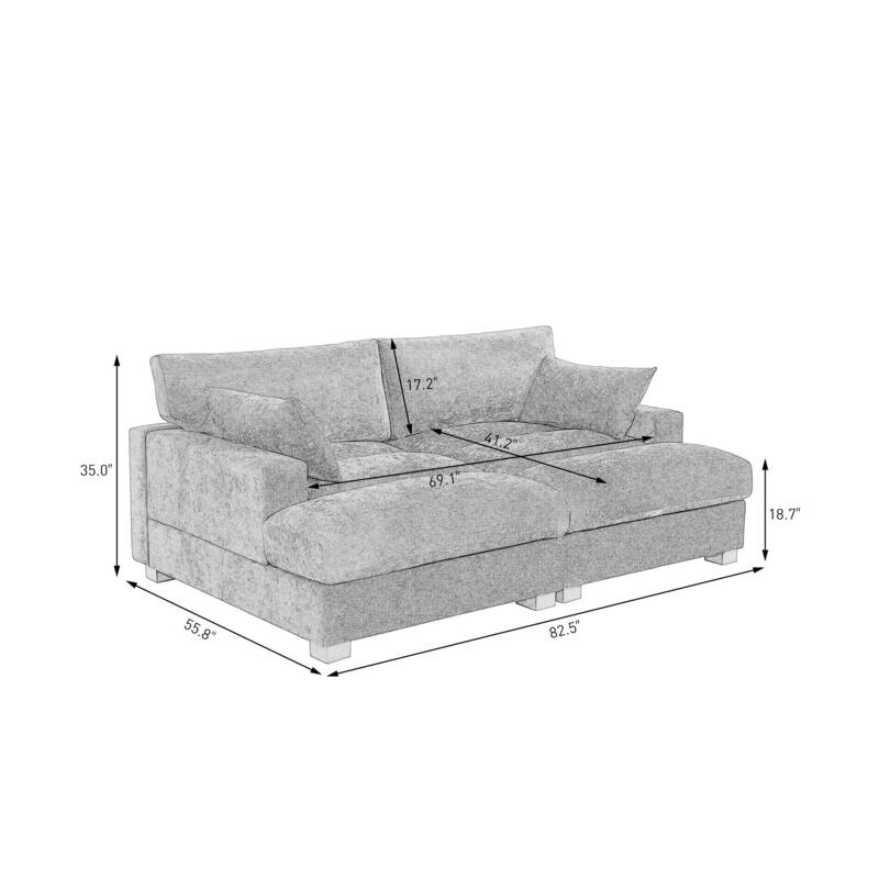 82.5"W Chenille Upholstered Sectional Modular Sofa With Chaise