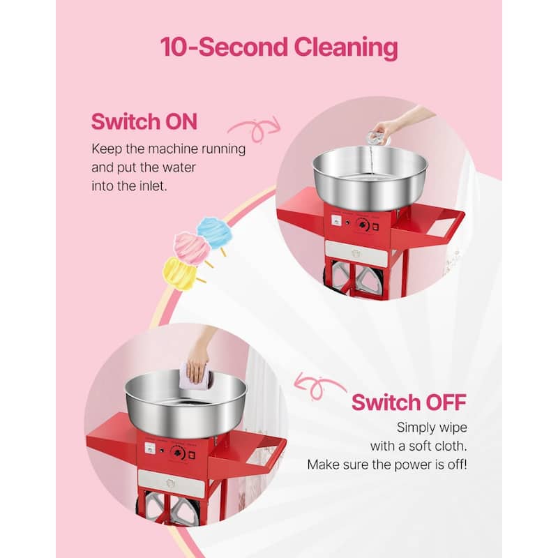 Stainless Steel 1000W Commercial Cotton Candy Machine with Temp Control - 32.24x20.47x37.6 inch