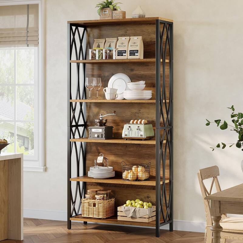 6-Tier Tall Bookshelf, 70.87" Industrial Bookcase with Geometric Metal Frame & Open Storage Shelves