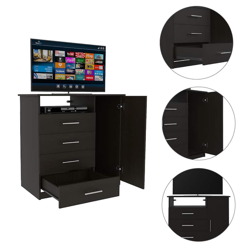 HomeRoots 36" Black Four Drawer Combo Dresser