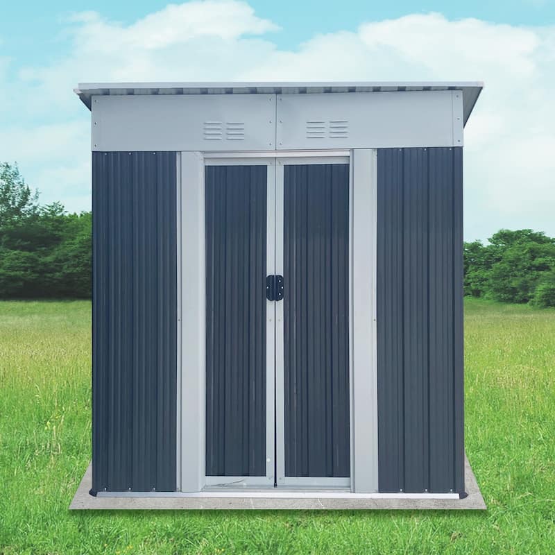 5X3 Feet Small Mini Outdoor Storage Sheds Pent Roof With Aluminum Alloy Frame And Sliding Door - Grey