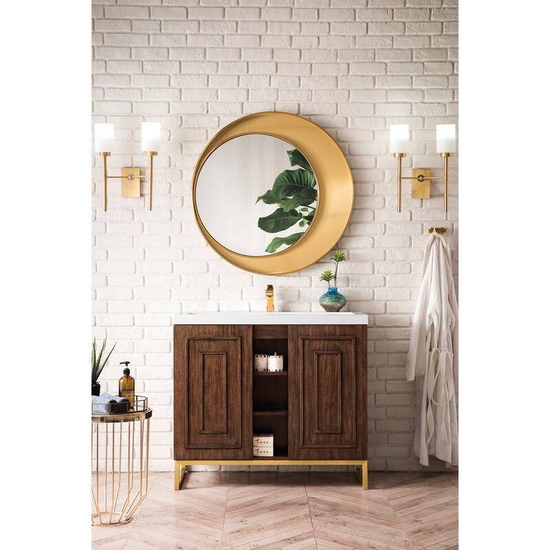 James Martin Vanities Alicante 39.5" Single Vanity Cabinet, Mid Century Acaia, w/ White Glossy Composite Stone Countertop