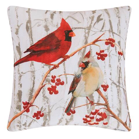 Christmas Cardinal Pair Printed 18 Inch Accent Decororative Accent Throw Pillow
