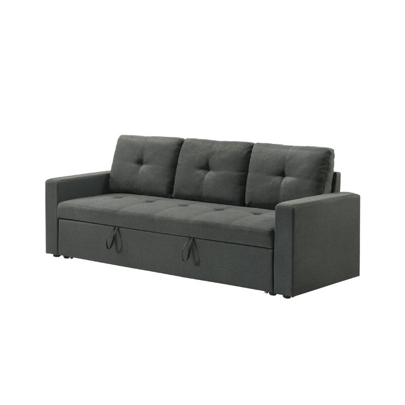 Biry Pull Out Sleeper Sofa Bed, Tufted Cushions, Dark Gray Fabric