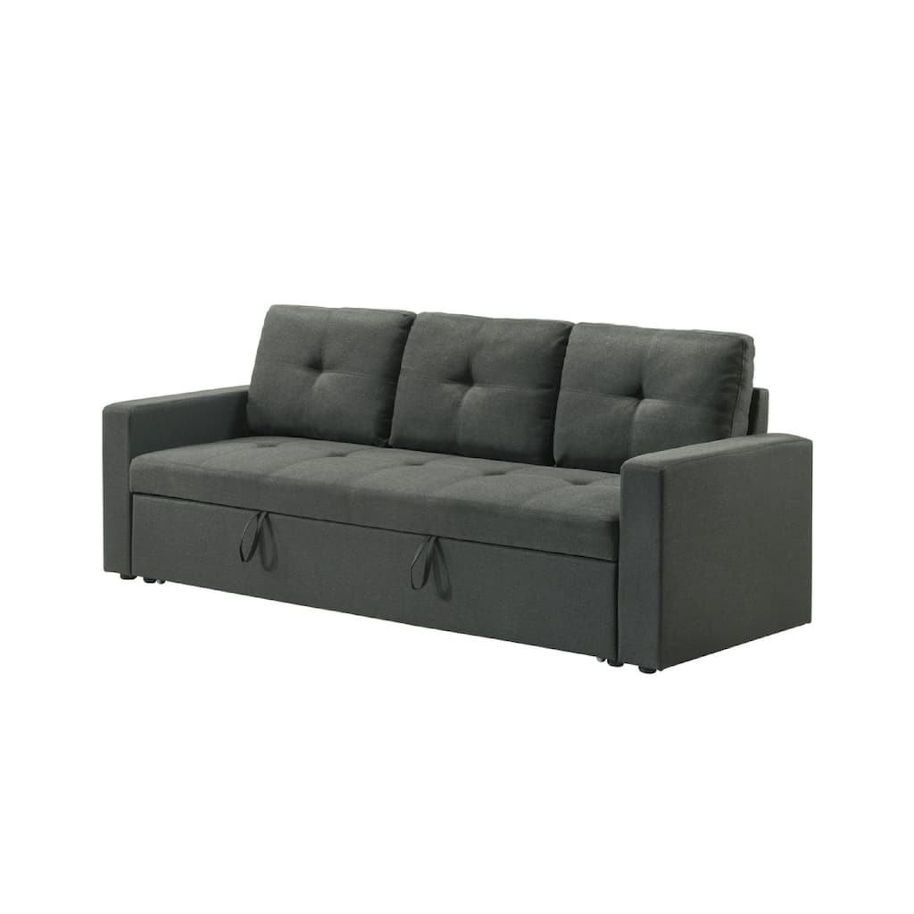Biry Pull Out Sleeper Sofa Bed, Tufted Cushions, Dark Gray Fabric
