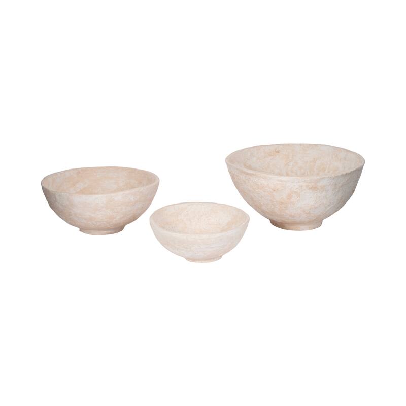 Pottery Paper Mache Bowls Handcrafted Unique Texture (Set of 3)