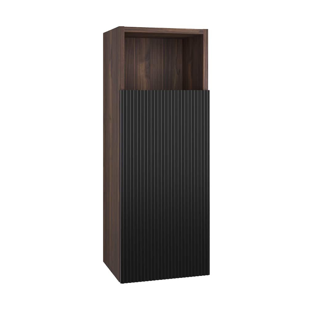 Black & Walnut Bathroom Floating Side Cabinet, Wall-mounted Storage Cabinet for Small Space