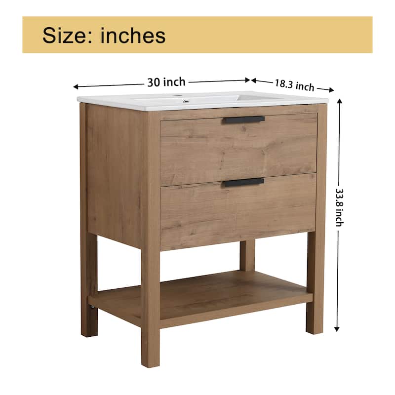 Malwee 30" FreeStanding Bathroom Vanity, Floor Stand Bathroom Vanity with Ceramic Sink,2 Soft Close Drawers