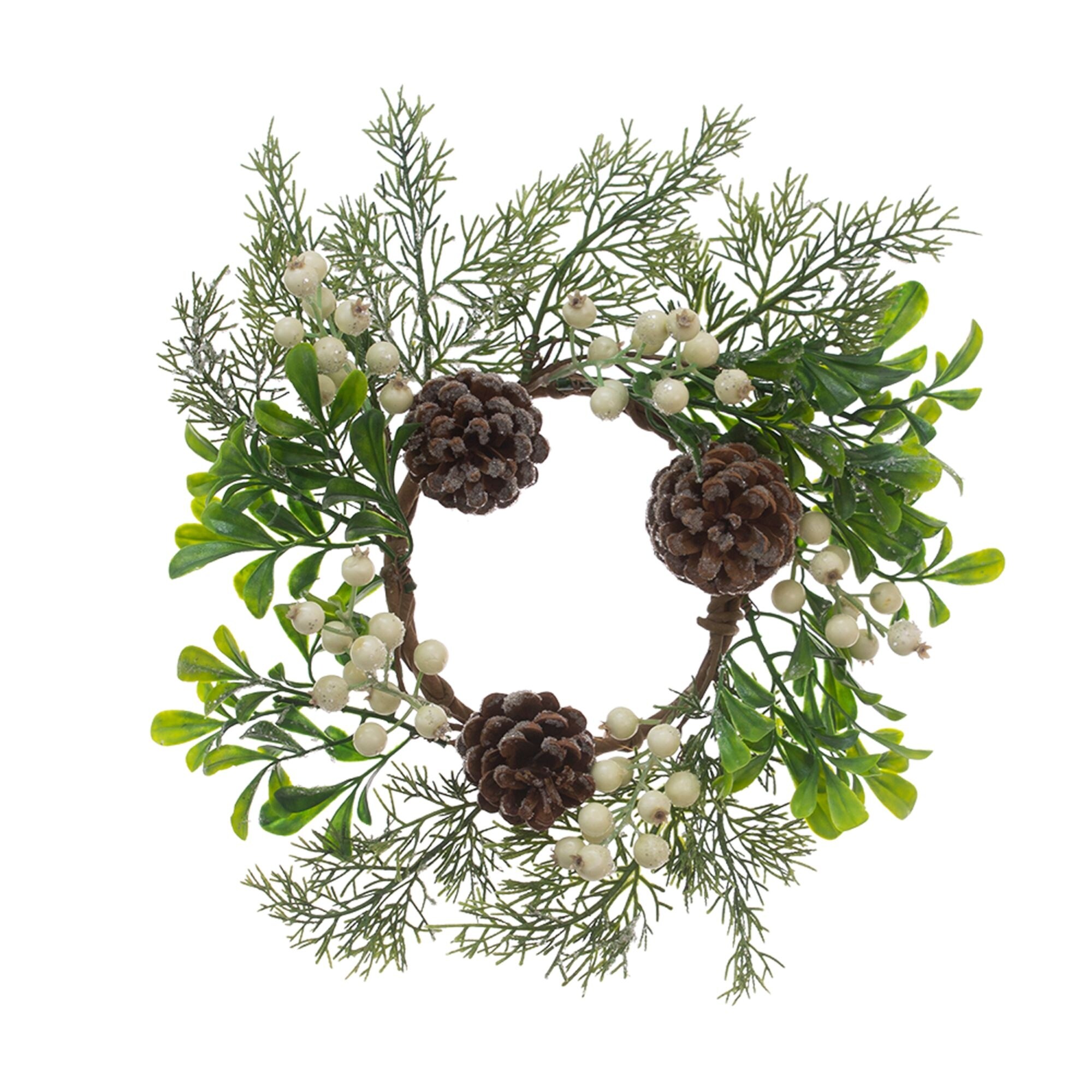 Shop Black Friday Deals On Set Of 4 Cream White Berry And Cedar Brown Cone Candle Ring Overstock 31887924