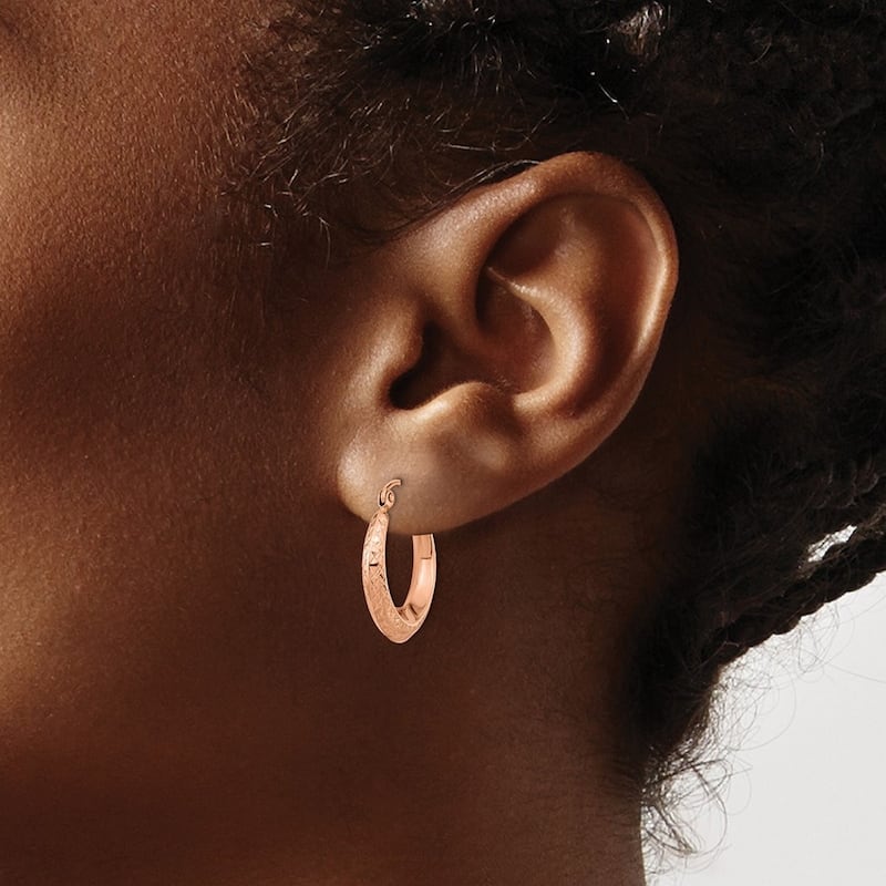 Curata 14k Rose Gold Textured Checkerboard Hoop Earrings 18.79x3.32mm