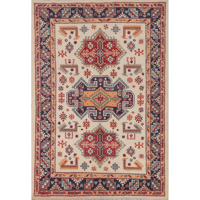 Kazak Area Rug Hand-Knotted Oriental Wool Carpet - 3'11" x 6'0"