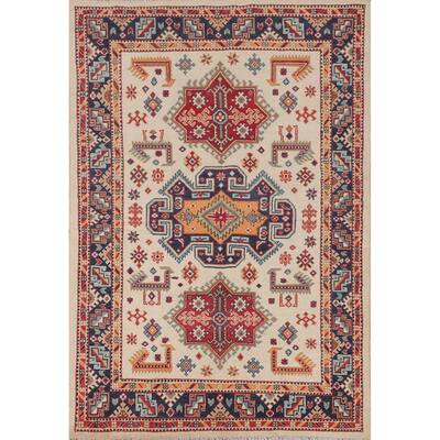 Kazak Area Rug Hand-Knotted Oriental Wool Carpet - 3'11" x 6'0"