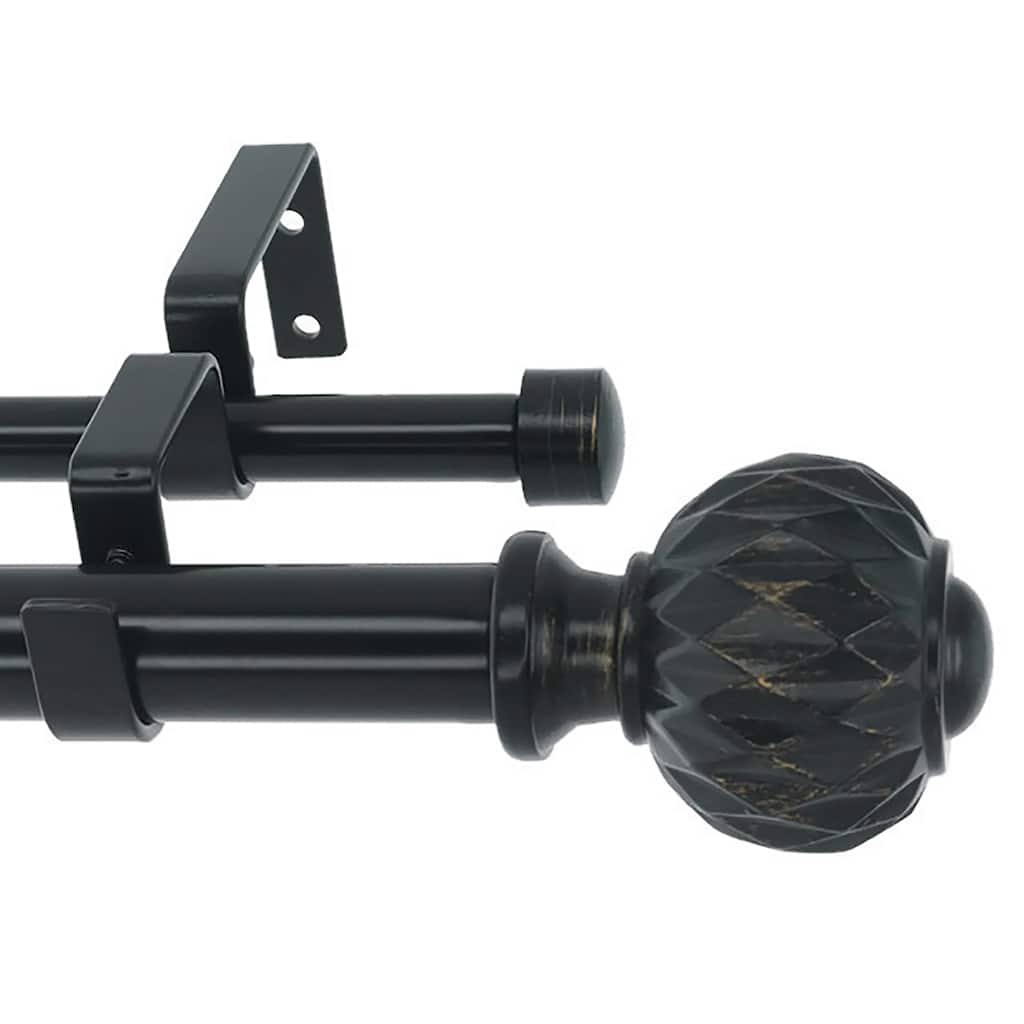 Meriville 1-Inch Diameter Double Window Curtain Rod, Castani Finial