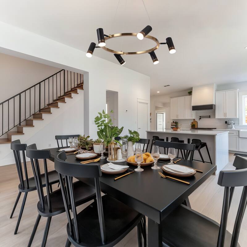 Modern 6-Light Black LED Chandelier Wagon Wheel Pendant Lights for Dining Room - 31.5 "