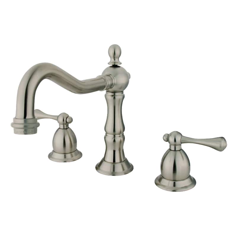 Kingston Brass Heritage Deck Mount Widespread Bathroom Faucet with Brass Pop-Up - Brushed Nickel
