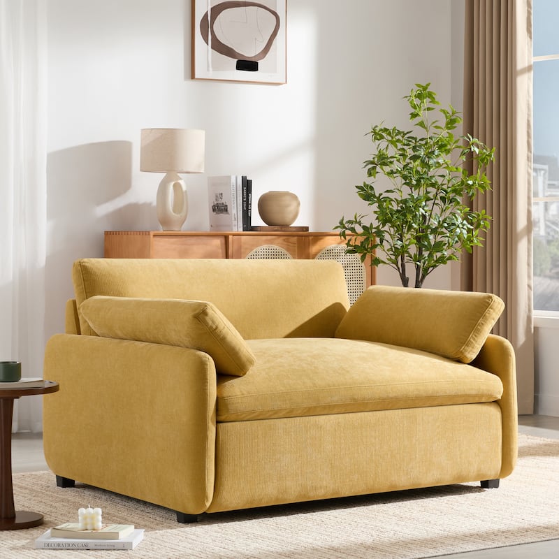 Roomfitters 50" Oversized Chenille Accent Chair, Wide Deep Seat Single Sofa, Modern Upholstered Lounge Chair with Pillows - Yellow