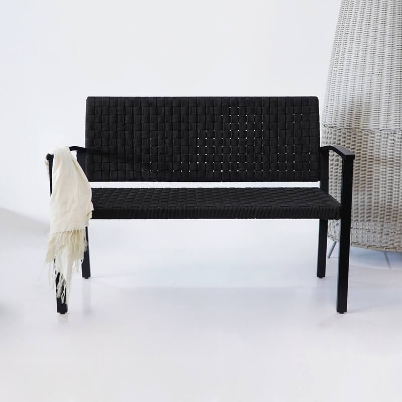 M4H Chelsea Durable Patio Metal Rope Outdoor Bench with Armrest
